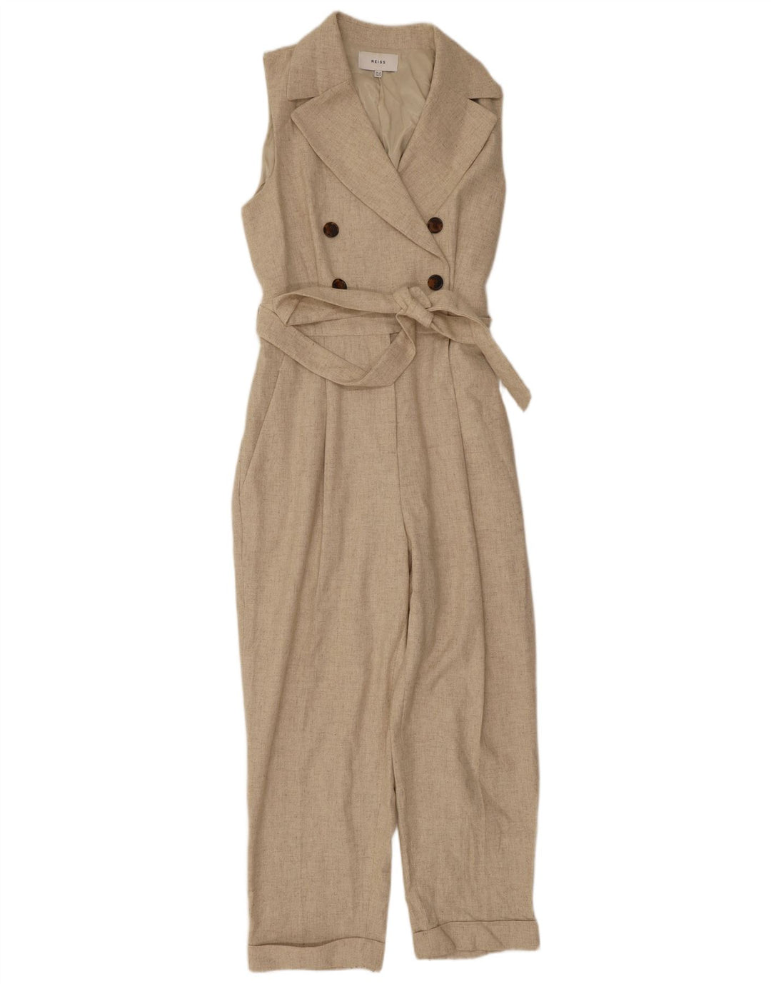 Reiss Womens Sleeveless Jumpsuit UK 12 Medium Beige Wool