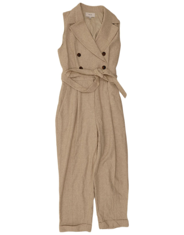 Reiss Womens Sleeveless Jumpsuit UK 12 Medium Beige Wool