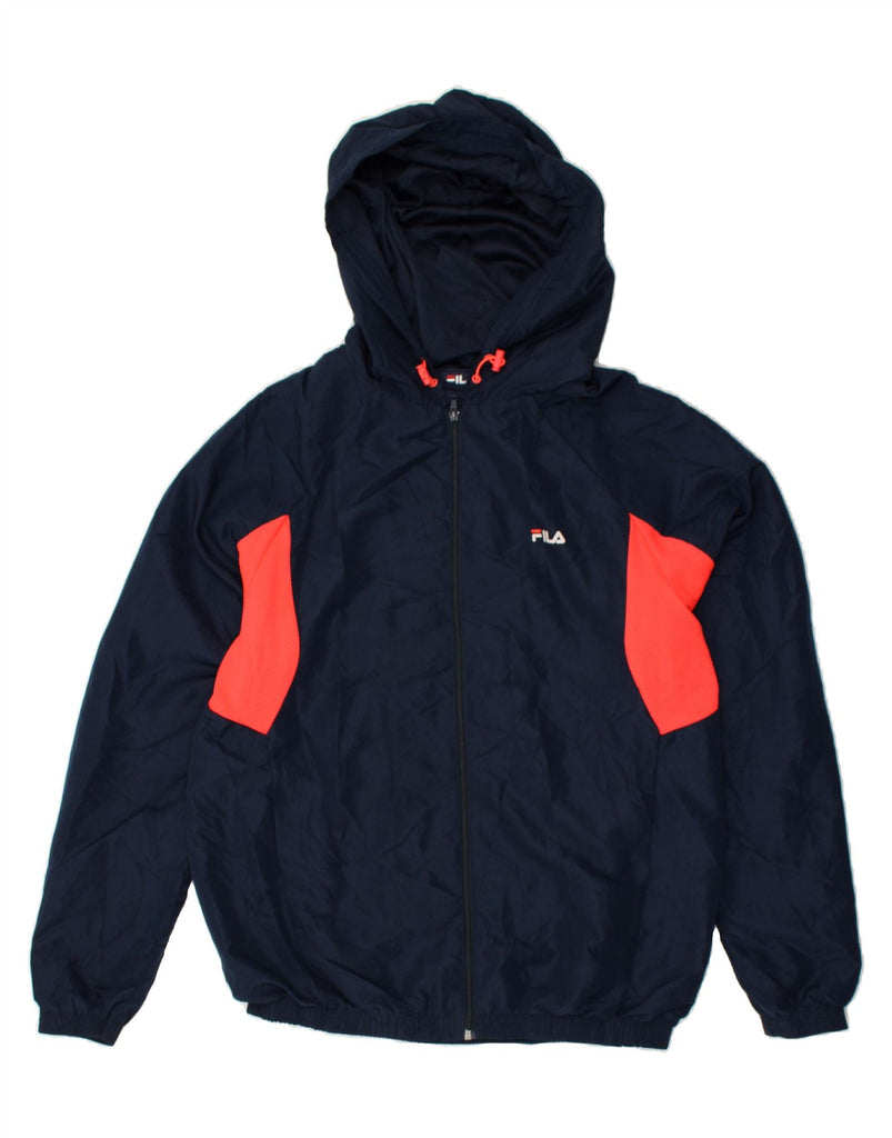 FILA Mens Hooded Rain Jacket UK 42 XL Navy Blue Colourblock Polyester | Vintage Fila | Thrift | Second-Hand Fila | Used Clothing | Messina Hembry 