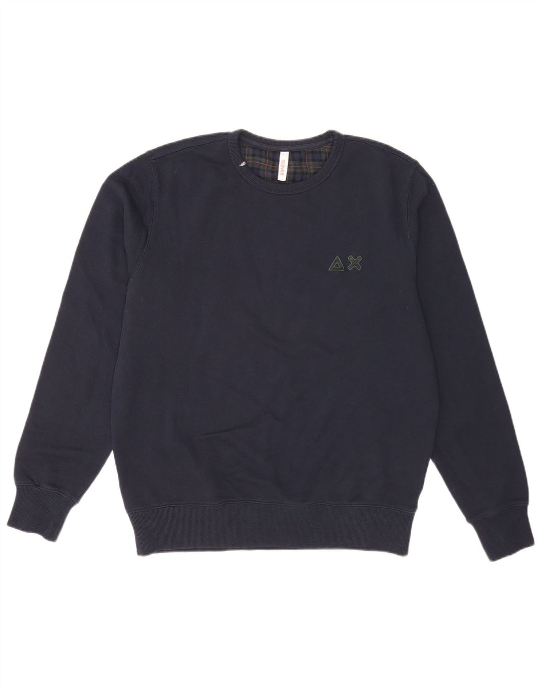 Sun68 Mens Sweatshirt Jumper Large Navy Blue Check Cotton