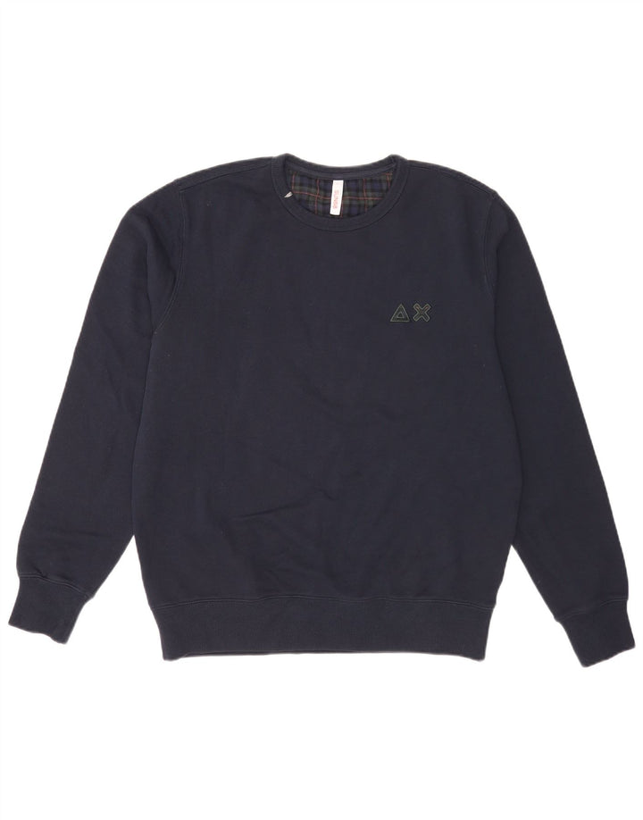 Sun68 Mens Sweatshirt Jumper Large Navy Blue Check Cotton