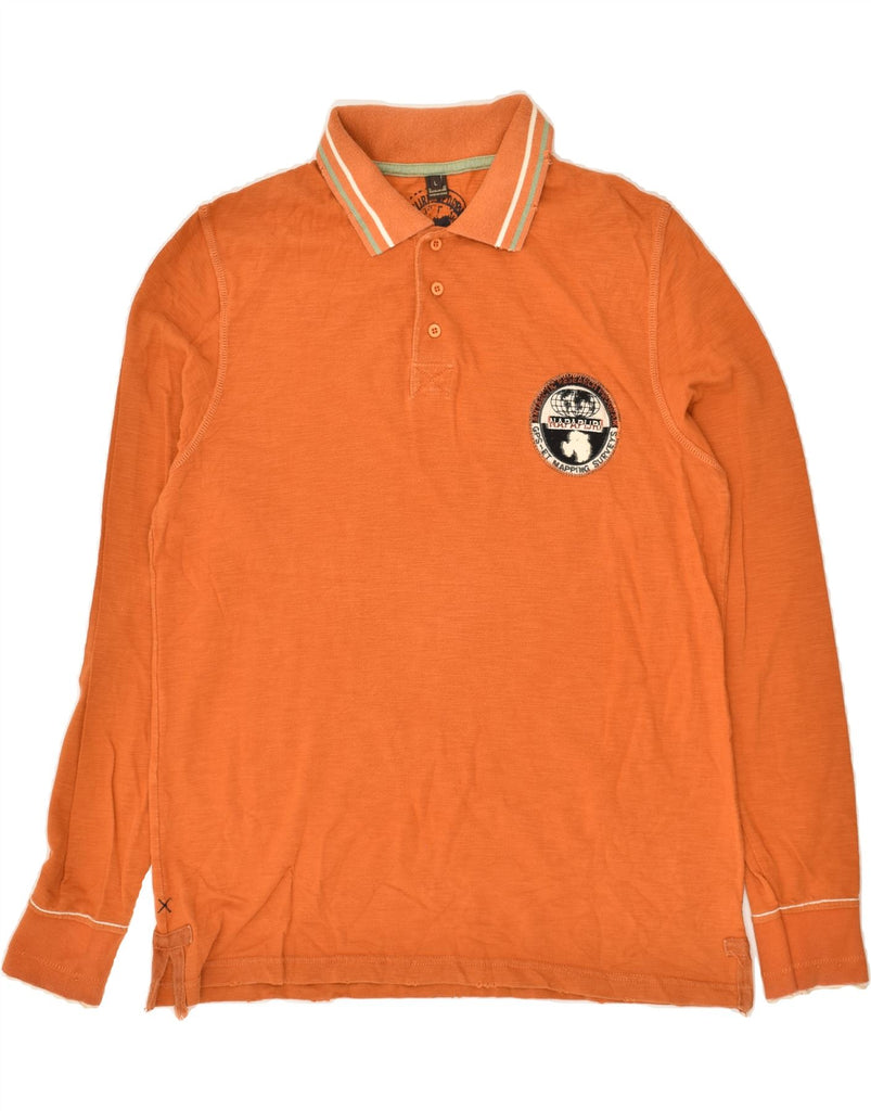 NAPAPIJRI Mens Graphic Long Sleeve Polo Shirt Large Orange Vintage Napapijri and Second-Hand Napapijri from Messina Hembry 