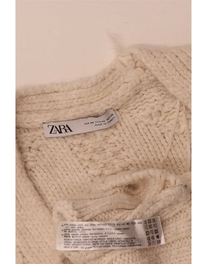 Zara Womens Oversized Jumper Sweater UK 14 Medium Off White Acrylic