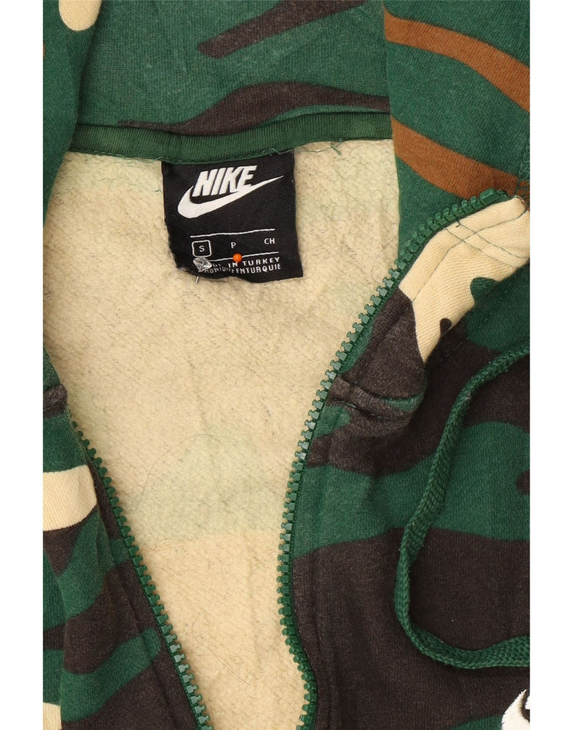 NIKE Mens Zip Hoodie Sweater Small Green Camouflage Cotton Vintage Nike and Second-Hand Nike from Messina Hembry 