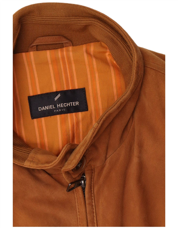 Daniel Hechter Mens Suede Bomber Jacket UK 40 Large Brown Leather