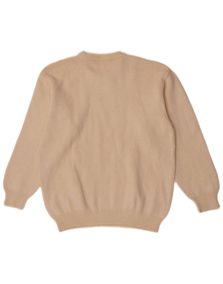 Pollini Mens Crew Neck Jumper Sweater IT 52 Large Off White Wool