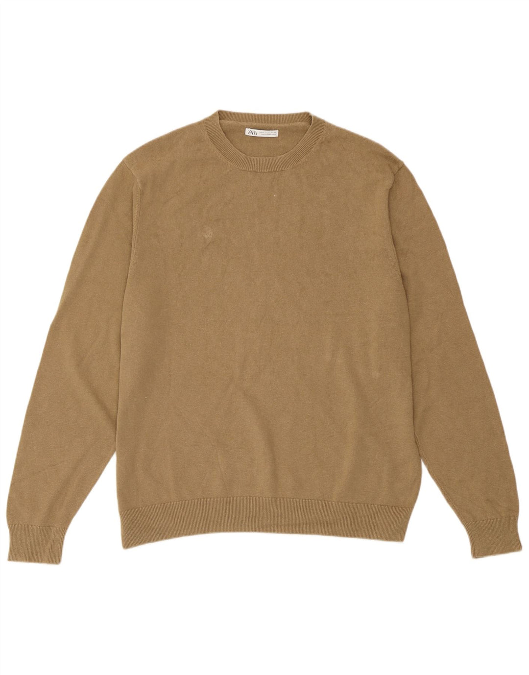 Zara Mens Crew Neck Jumper Sweater XL Beige Linen