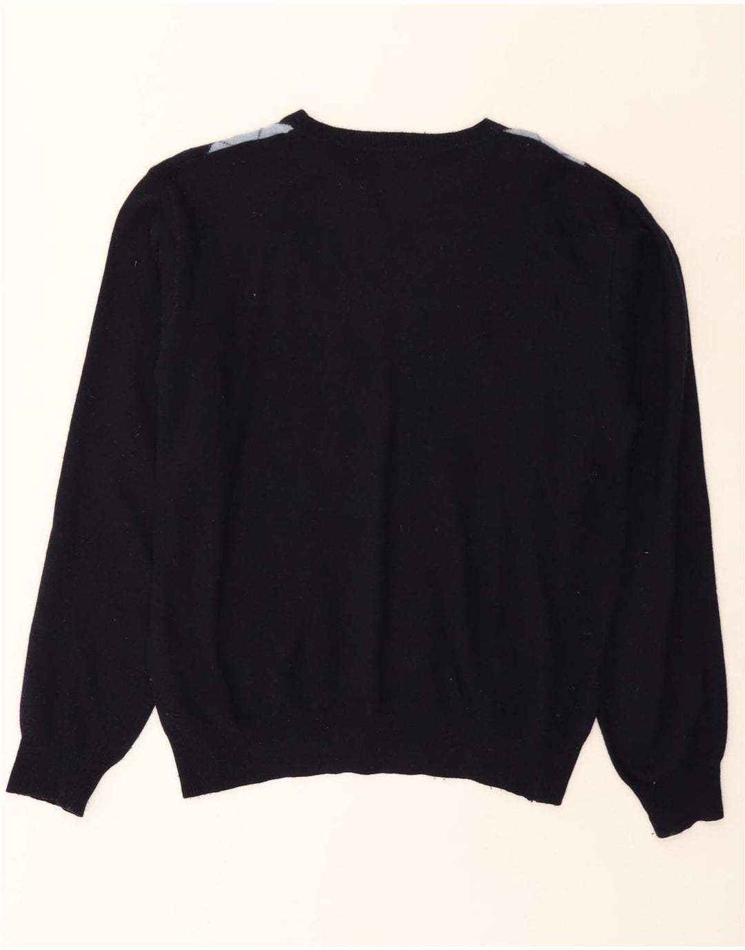 Brugi Mens Crew Neck Jumper Sweater Large Navy Blue Argyle/Diamond Wool