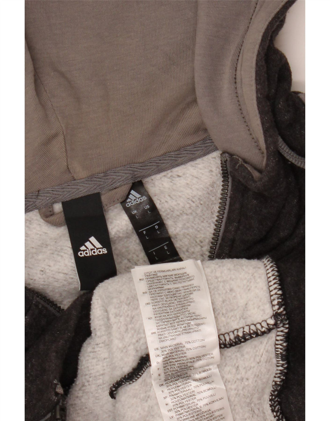 Adidas Mens Zip Hoodie Sweater Large Grey Flecked Cotton