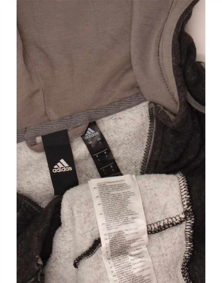 Adidas Mens Zip Hoodie Sweater Large Grey Flecked Cotton