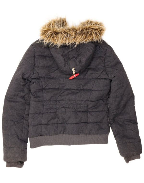 Superdry Womens Hooded Padded Jacket UK 12 Medium Navy Blue Polyester