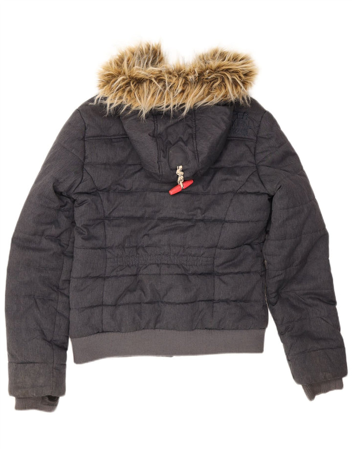 Superdry Womens Hooded Padded Jacket UK 12 Medium Navy Blue Polyester
