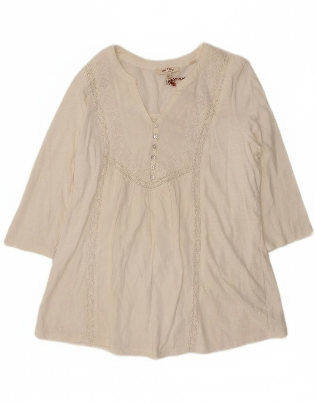 Fat Face Womens 3/4 Sleeve Blouse Top UK 12 Medium White Cotton