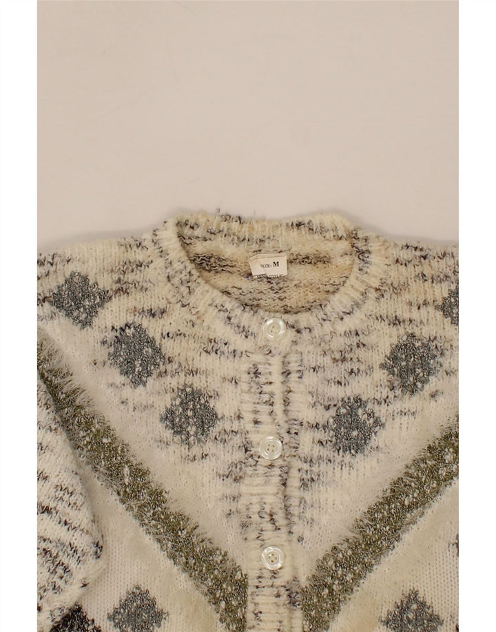 VINTAGE Womens Cardigan Sweater UK 14 Medium Off White Argyle/Diamond Vintage Vintage and Second-Hand Vintage from Messina Hembry 