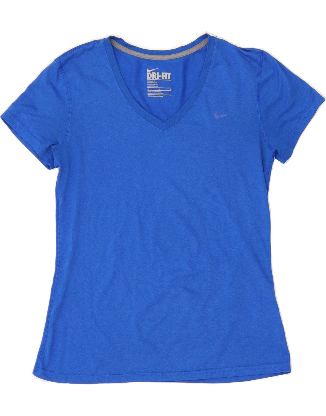 NIKE Womens Dri Fit Regular Fit T-Shirt Top UK 12 Medium Blue Polyester