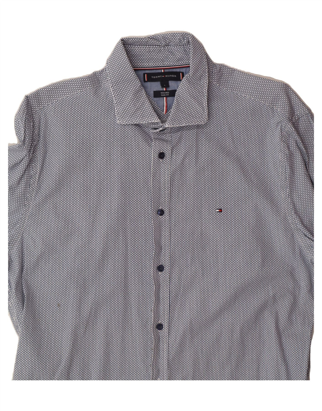 TOMMY HILFIGER Mens Abstract Pattern Slim Fit Shirt Large Blue Cotton Vintage Tommy Hilfiger and Second-Hand Tommy Hilfiger from Messina Hembry 