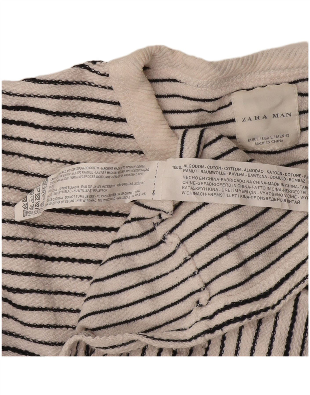 Zara Mens Top Long Sleeve Large White Striped Cotton