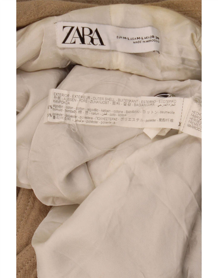 ZARA Womens Double Breasted Coat UK 14 Medium Beige Cotton