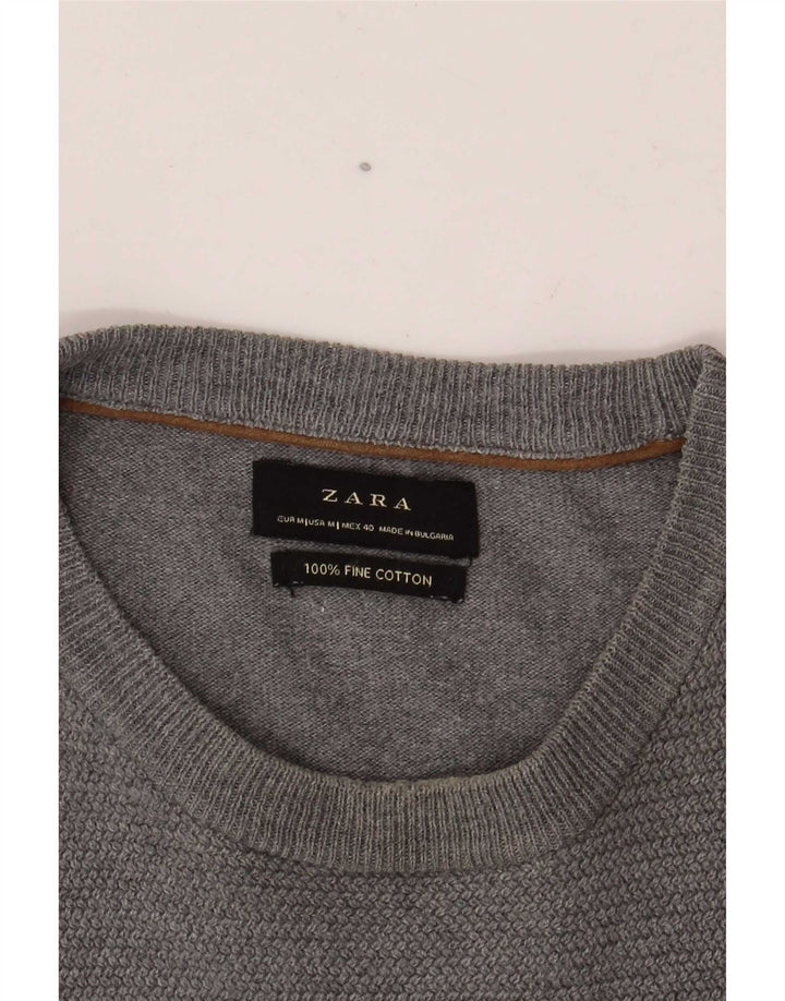 Zara Mens Crew Neck Jumper Sweater Medium Grey Cotton