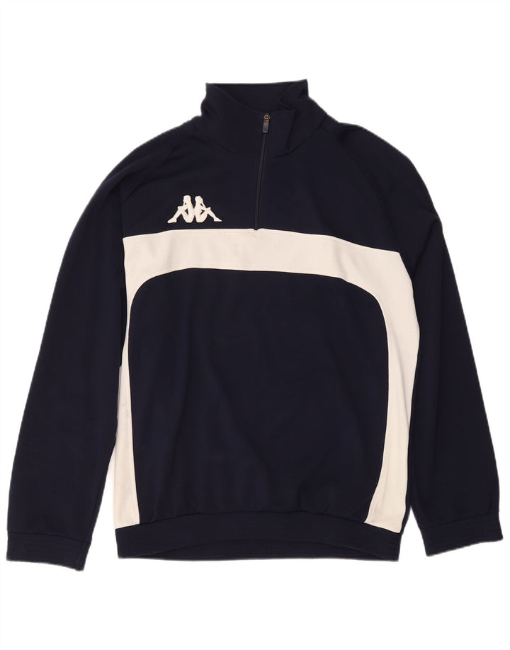 KAPPA Mens Zip Neck Sweatshirt Jumper XL Navy Blue Colourblock Polyester