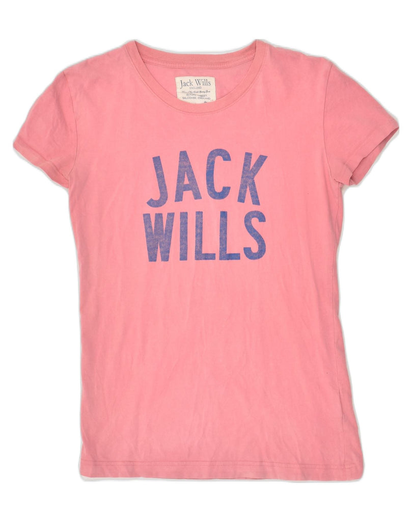 JACK WILLS Womens Graphic T-Shirt Top UK 10 Small Pink Cotton | Vintage Jack Wills | Thrift | Second-Hand Jack Wills | Used Clothing | Messina Hembry 