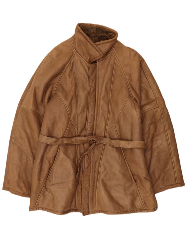 Vintage Mens Shearling Overcoat UK 38 Medium Brown