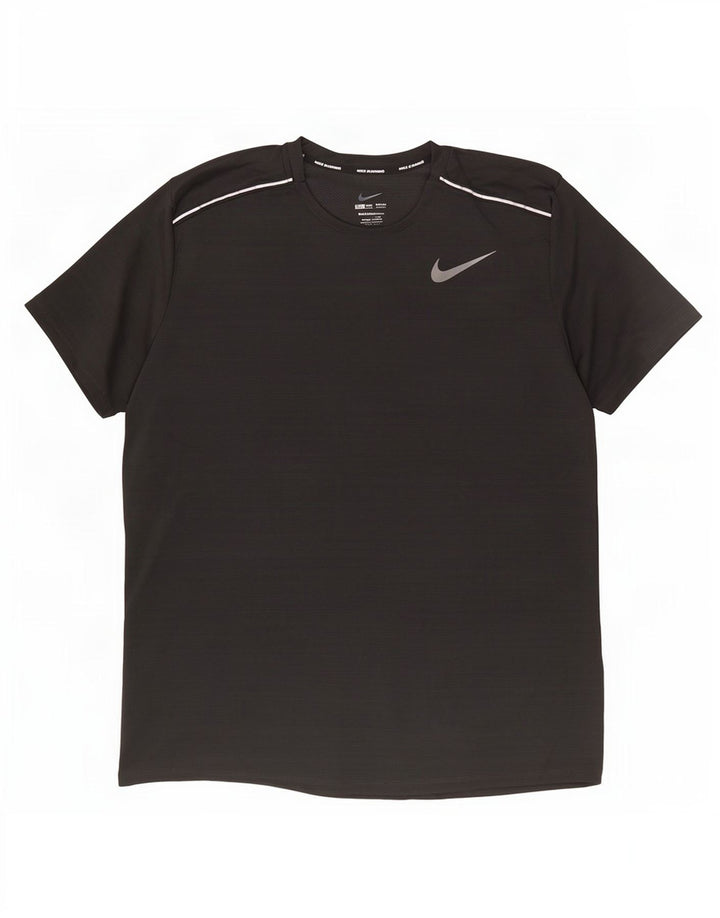 Nike Mens Dri Fit T-Shirt Top Large Black Striped Polyester