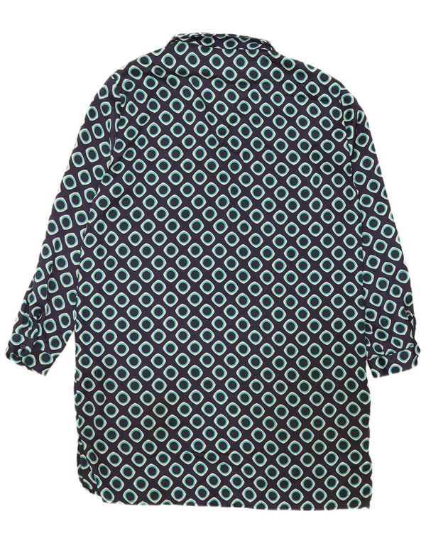 Zara Womens Long Sleeve Shift Dress UK 16 Large Navy Blue Geometric