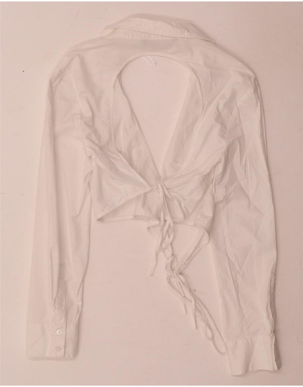 Zara Womens Crop Long Sleeve Wrap Shirt Blouse UK 14 Large White Cotton