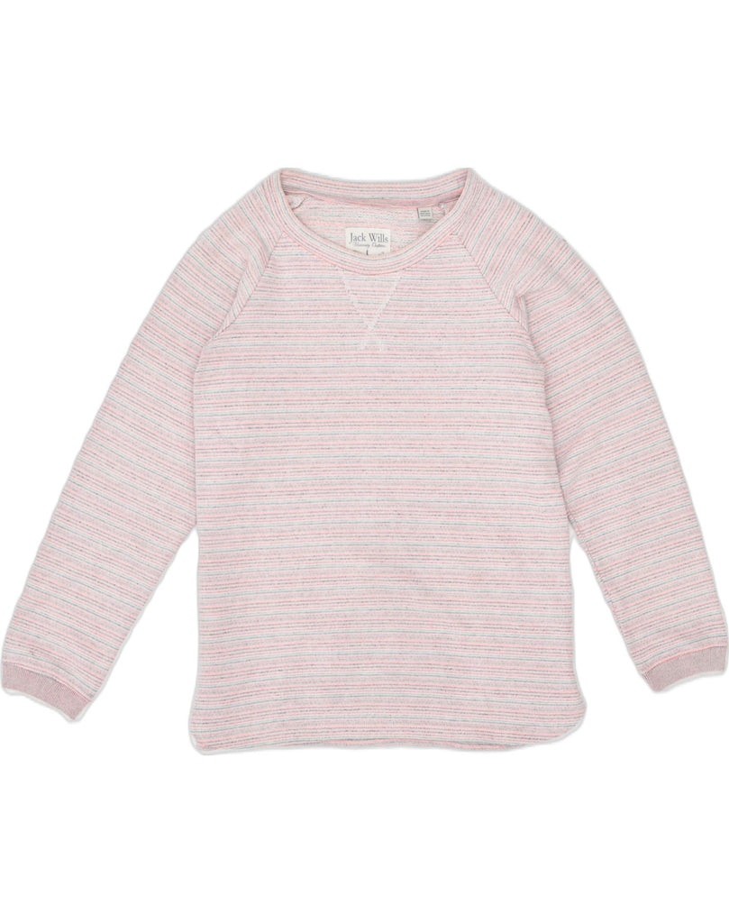 JACK WILLS Womens Sweatshirt Jumper UK 12 Medium Pink Striped Cotton | Vintage | Thrift | Second-Hand | Used Clothing | Messina Hembry 