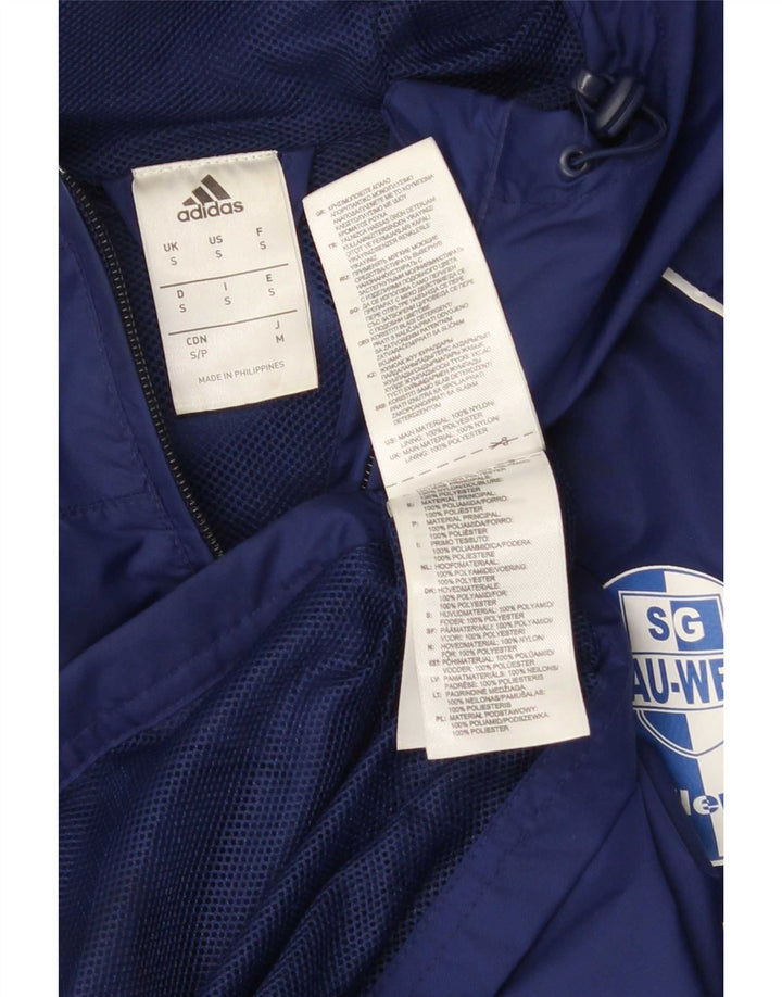 Adidas Mens Graphic Hooded Rain Jacket UK 36 Small Blue Nylon