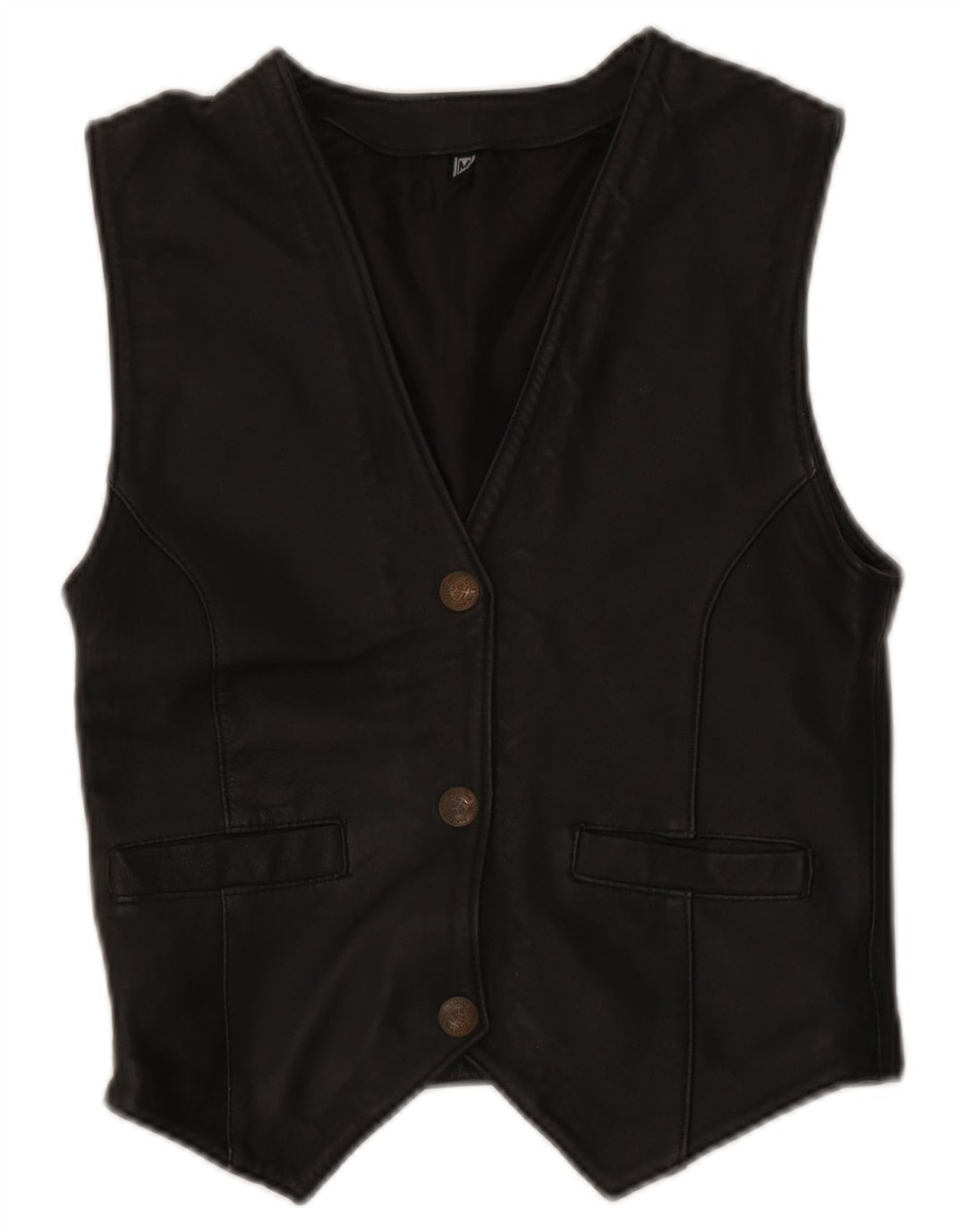 Vintage Womens Leather Waistcoat UK 12 Medium Black