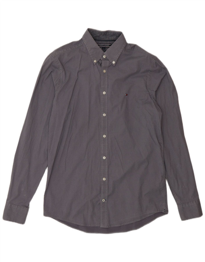 Tommy Hilfiger Mens Slim Fit Shirt Medium Navy Blue Spotted Cotton
