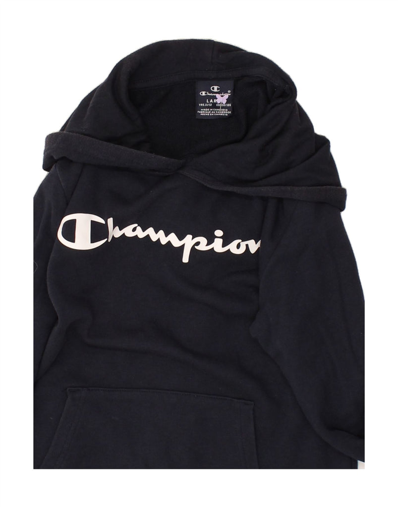 CHAMPION Boys Graphic Hoodie Jumper 11-12 Years Large  Navy Blue | Vintage Champion | Thrift | Second-Hand Champion | Used Clothing | Messina Hembry 