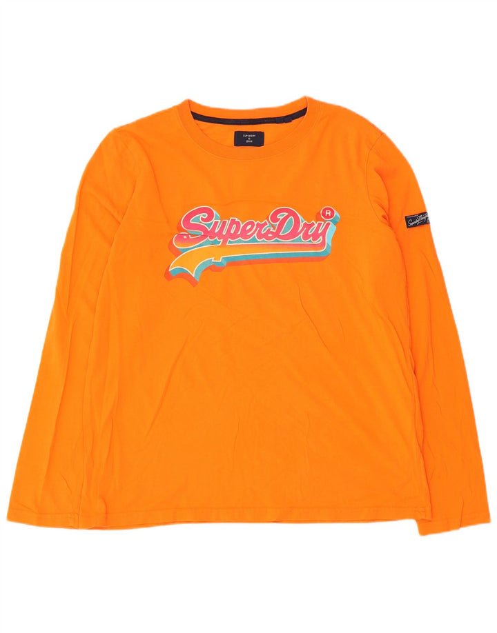 Superdry Womens Graphic Top Long Sleeve UK 12 Medium Orange Cotton