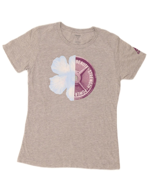 Reebok Womens Graphic T-Shirt Top UK 12 Medium Grey Flecked Cotton