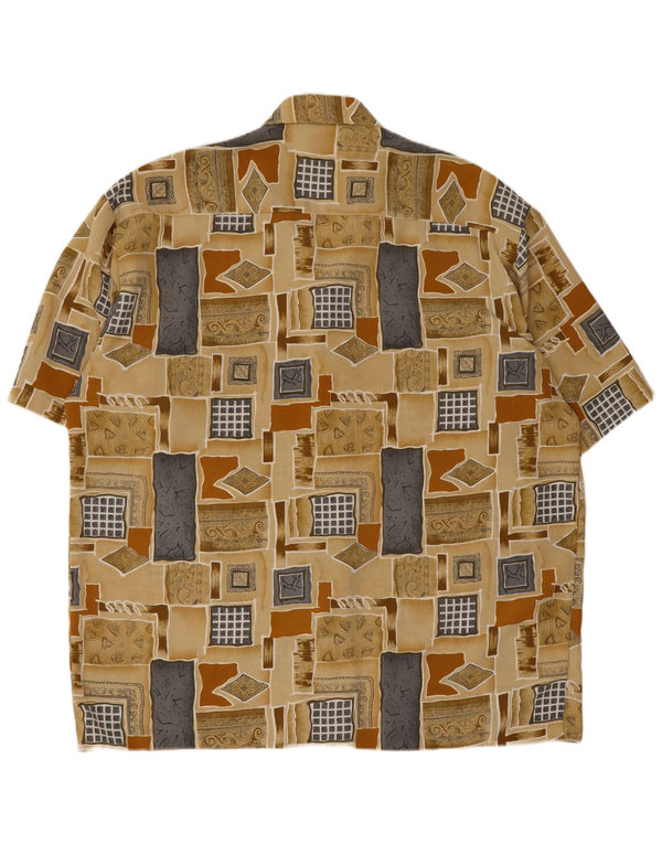 Vintage Mens Short Sleeve Shirt Size 45 XL Beige Patchwork
