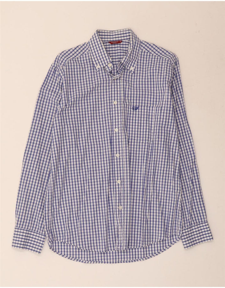 Carrera Mens Shirt Medium Blue Gingham Cotton