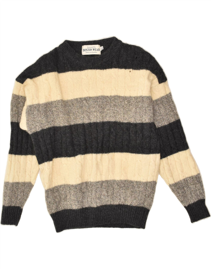 BOSTON Womens Crew Neck Jumper Sweater IT 50 XL Grey Colourblock Wool | Vintage Boston | Thrift | Second-Hand Boston | Used Clothing | Messina Hembry 