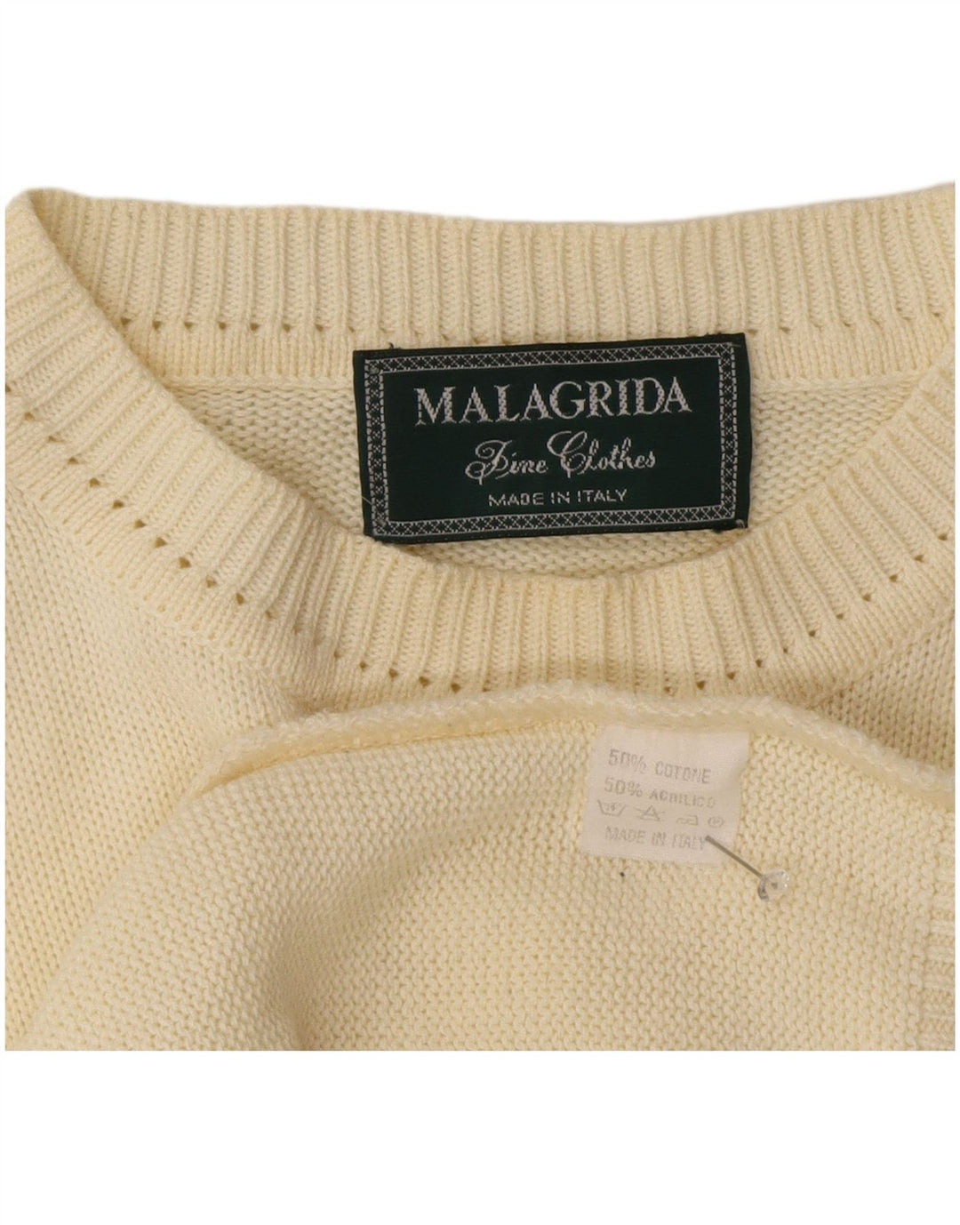 Malagrida Mens Graphic Crew Neck Jumper Sweater XL Beige Cotton