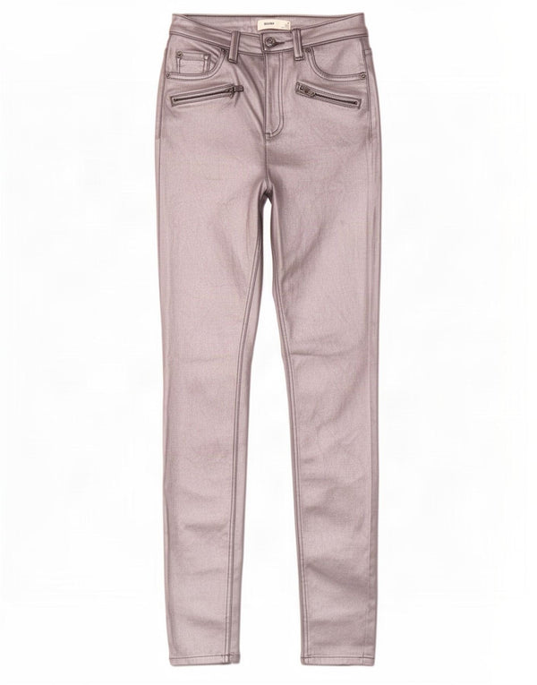 Marks & Spencer Womens Faux Leather Trousers UK 8 Small W24 L30 Silver