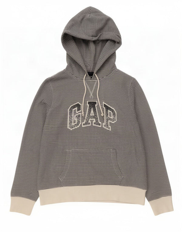 Gap Womens Graphic Hoodie Jumper UK 14 Large Grey Pinstripe Cotton
