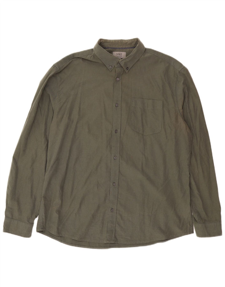Marks & Spencer Mens Shirt XL Khaki Cotton