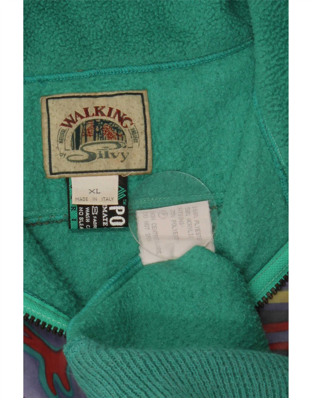 Silvy Mens Zip Neck Fleece Jumper XL Green Geometric Polyester