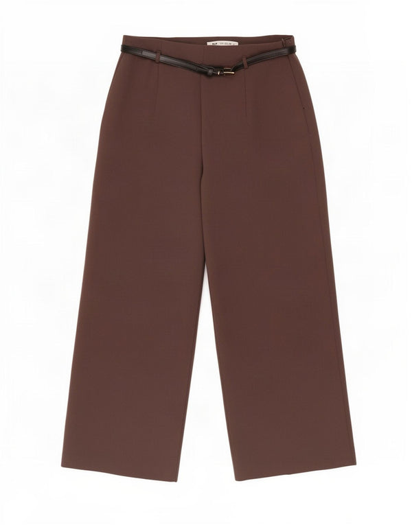 Zara Womens High Waist Wide Leg Cropped Trousers Small W26 L25 Brown