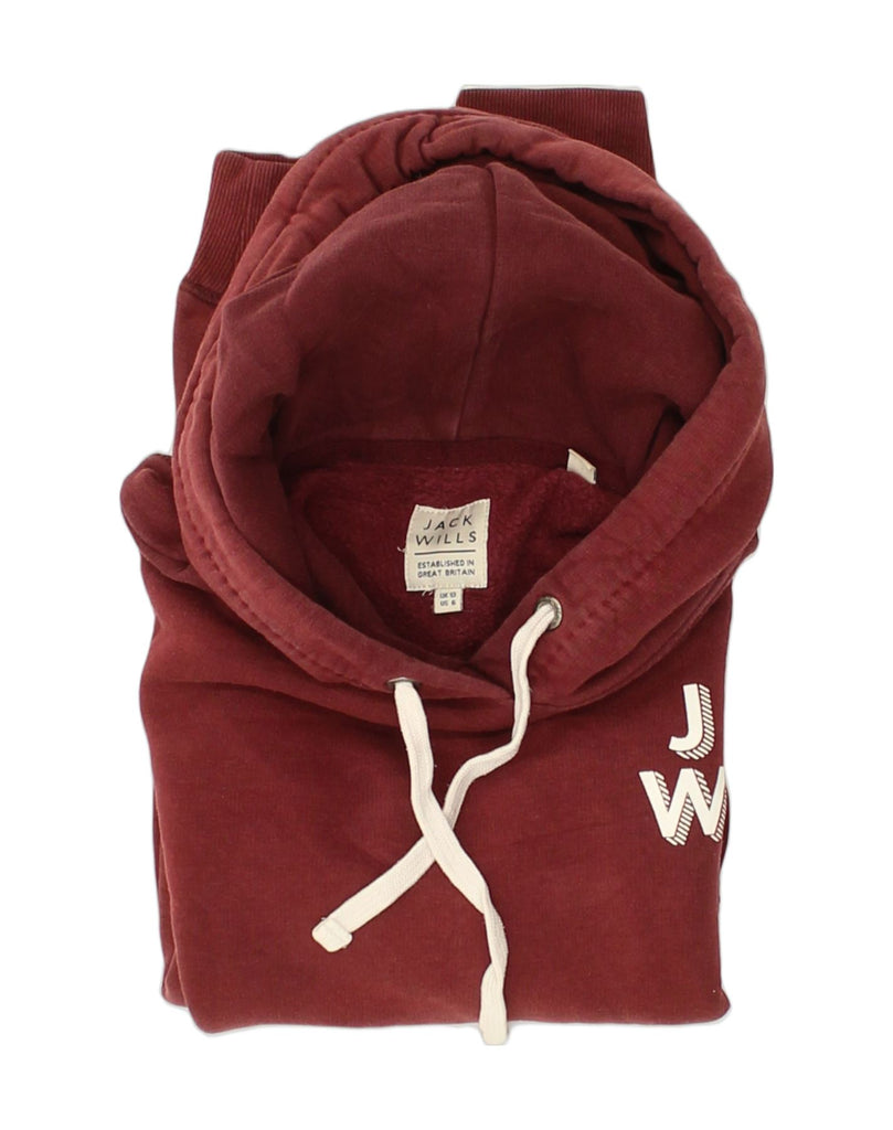 JACK WILLS Womens Loose Fit Graphic Hoodie Jumper UK10 Small Burgundy | Vintage Jack Wills | Thrift | Second-Hand Jack Wills | Used Clothing | Messina Hembry 