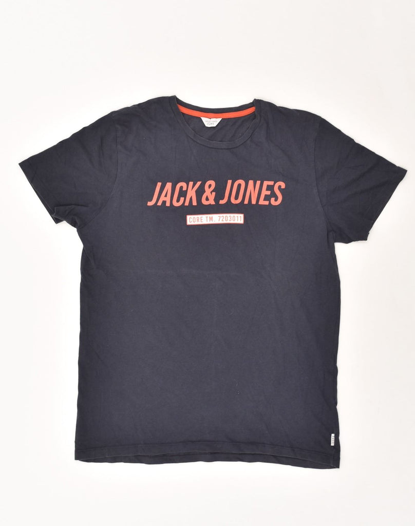 JACK & JONES Mens Graphic T-Shirt Top Large Navy Blue Cotton | Vintage Jack & Jones | Thrift | Second-Hand Jack & Jones | Used Clothing | Messina Hembry 