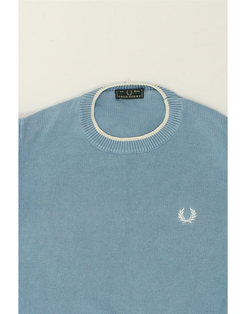 FRED PERRY Boys Crew Neck Jumper Sweater 7-8 Years Blue Cotton | Vintage Fred Perry | Thrift | Second-Hand Fred Perry | Used Clothing | Messina Hembry 