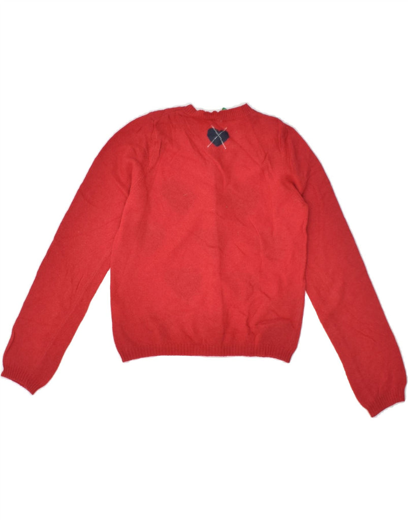 BENETTON Girls Graphic Cardigan Sweater 9-10 Years Red Geometric | Vintage Benetton | Thrift | Second-Hand Benetton | Used Clothing | Messina Hembry 