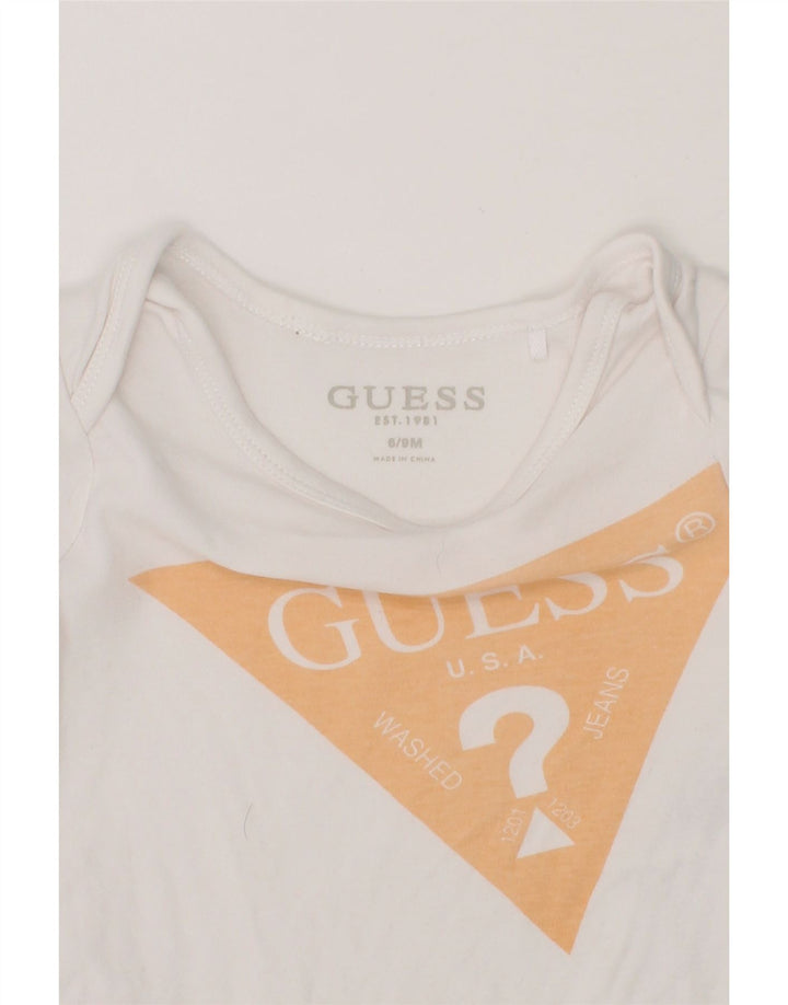 GUESS Baby Boys Long Sleeve Graphic Bodysuit 6-9 Months White Cotton Vintage Guess and Second-Hand Guess from Messina Hembry 